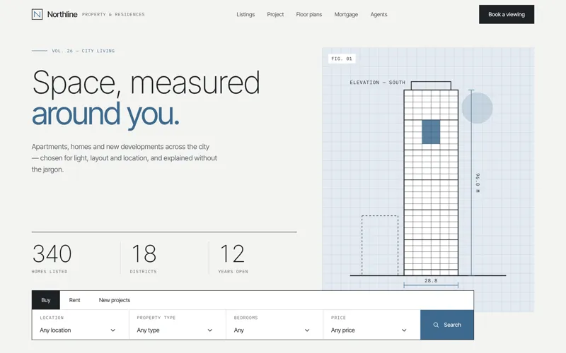 Real Estate template — desktop homepage