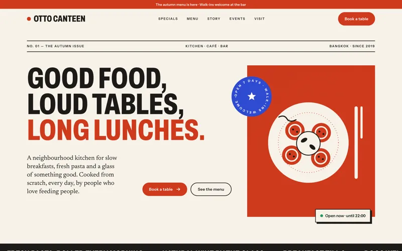 Restaurant & Café template — desktop homepage
