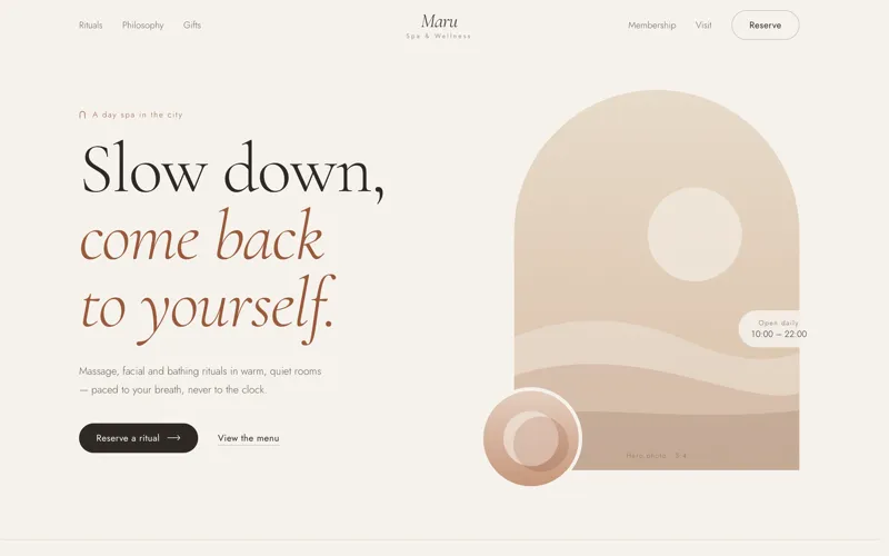 Spa & Wellness template — desktop homepage