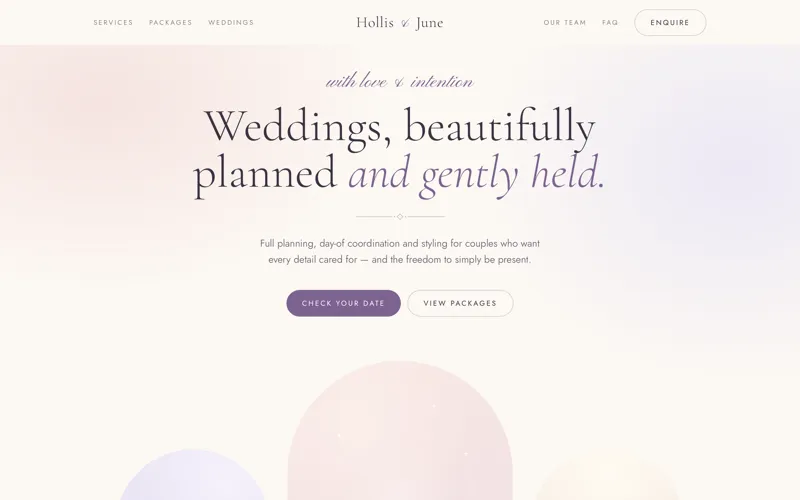 Wedding Planner template — desktop homepage